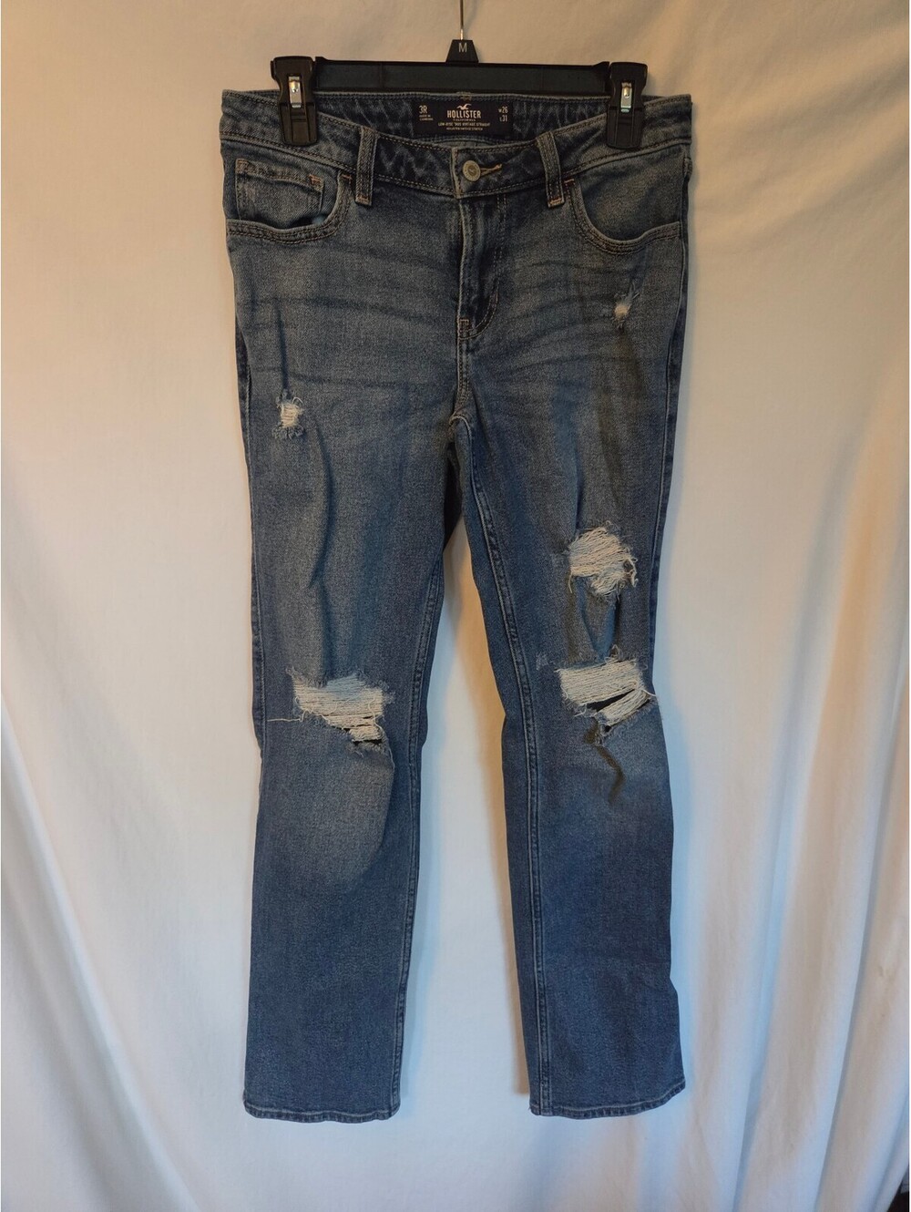 Hollister 90s Vintage Straight Jeans Womens 26x31 Low Rise Distressed Ripped